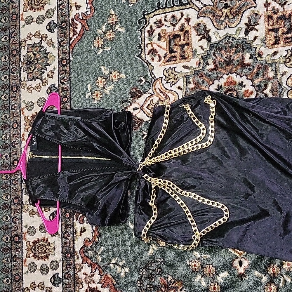 Black Prom dress with gold chains